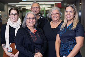Four women and one man from the SMHS Aboriginal Health Strategy team standing together