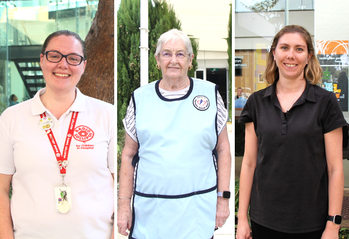 Three volunteers pictured individually smiling at the camera.